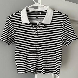 Cropped striped collared shirt